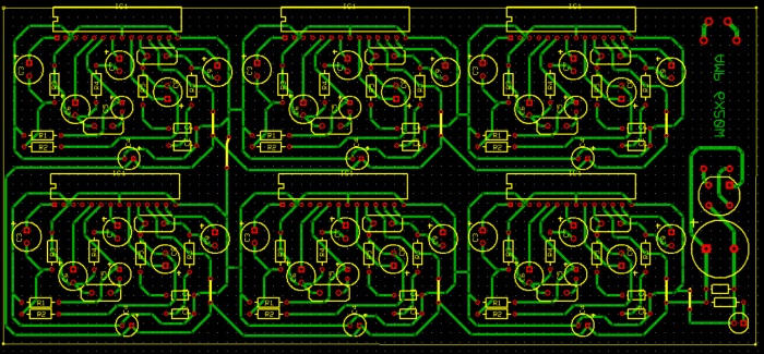 The PCB footprint I initially designed. I later made the PCB smaller and cut out on unnecessary traces